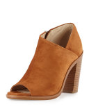 Mabel Suede Peep-Toe Bootie, Tan