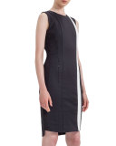 Sleeveless Contrast-Stripe Sheath Dress, Black/Cream