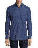 Gancio-Print Woven Sport Shirt, Navy