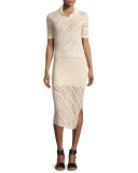 Miller Crochet Side-Slit Pencil Skirt, Cream