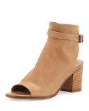 Jane Leather Peep-Toe Bootie, Sand