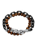 Naga Tiger's Eye Stainless Steel Double-Wrap Link Bracelet