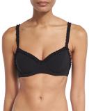 Solid Ruffle Swim Top, Black