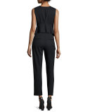 Casara Sleeveless Pinstripe Peplum Top, Navy