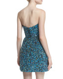 Strapless Embroidered Party Dress, Cobalt