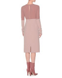 Colorblock Boucle Long-Sleeve Dress, Pink
