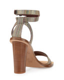 Nava Striped Ankle-Wrap Sandal, Metallic/Multi