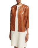 Wylie Lacquered Lambskin Zip-Front Jacket, Medium Brown