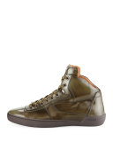 Eroy Burnished Leather Mid-Top Sneaker, Green