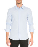 Woven Shirt with Two-Tone Collar, Light Blue