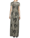 Short-Sleeve Floral Lace Gown 