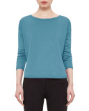 Round-Neck Long-Sleeve Sweater, Turquoise