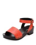 Embossed-Leather Clog Sandal, Fire