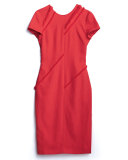 Diagonal-Fringe Short-Sleeve Dress, Poppy Red
