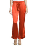 Satin Drawstring Pajama Pants, Flame