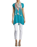 Sharee Printed Silk Tassel Scarf, Coral/Multi