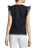 Zania Floral Guipure Lace Ruffle-Trim Top