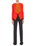 Draped Open-Front Two-Tone Cardigan, Toucan/Karminspint