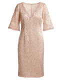 Short-Sleeve Floral Lace Cocktail Dress, Blush