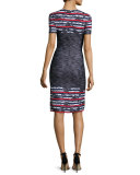 Anguilla Floral-Jacquard Short-Sleeve Dress, Caviar/Multi