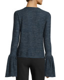 Long-Sleeve Bell-Cuff Sweater, Indigo