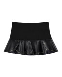 Studded Faux-Leather Fit-and-Flare Skirt, Black, Size 8-14