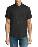 Linen Short-Sleeve Oxford Shirt, Black