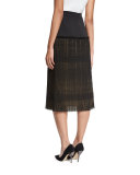 Alysa High-Rise Paneled Plisse Lace Midi Skirt, Black