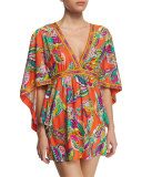 Sea Garden Printed Tunic Coverup, Tangerine