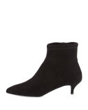 Beata Suede Kitten-Heel Bootie, Black