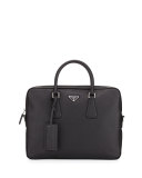 Saffiano Slim Briefcase with Shoulder Strap