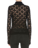 Long-Sleeve Diamond-Pattern Sweater, Black/Gold