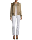 Short-Sleeve Shimmering Jersey Top, Iced Mocha