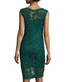 Short-Sleeve Lace Cocktail Dress, Seagrass