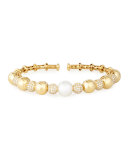 18k Yellow Gold South Sea Pearl & Diamond Bangle