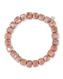 8mm Pink Silverite Beaded Bracelet w/ 14k Diamond Rondelle