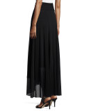 Asymmetric-Hem Tulle Maxi Skirt, Black