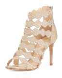 Donata Crystal Suede 90mm Sandal, Soft Beige