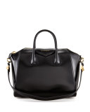 Antigona Medium Shiny Leather Satchel Bag, Black 