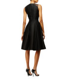 Sleeveless Sheer-Yoke Cocktail Dress, Black