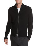 Textured Pique-Stitch Full-Zip Cardigan, Black
