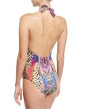 Halter-Neck Embellished One-Piece Swimsuit, Kingdom Call