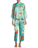 Peranakan Floral-Print Satin Pajama Set