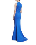 Ottoman Jersey Fishtail Gown, Blue