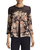 Floral Impressionism 3/4-Sleeve Jacket, Navy/Rust/Gold