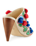 Ellis Embroidered Leather Mule, Beige
