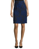 Floral-Print A-Line Skirt, Navy/Black