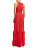 Sleeveless Plunging V-Neck Tiered Maxi Dress, Flame