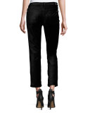 Cropped Boot-Cut Velvet Jeans, Black