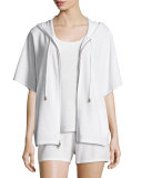 Cashmere Short-Sleeve Hooded Zip Jacket